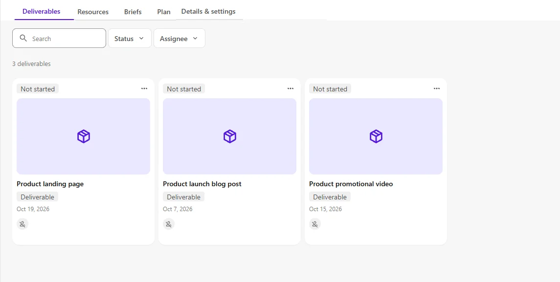The Deliverables tab lists all campaign deliverables.
