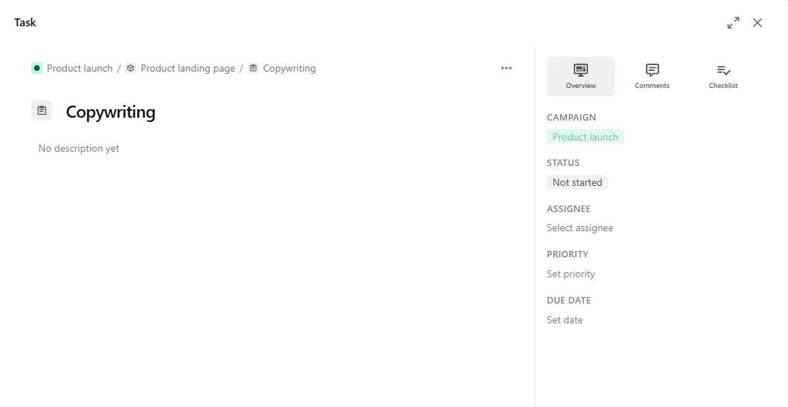The deliverables page opens after creation.