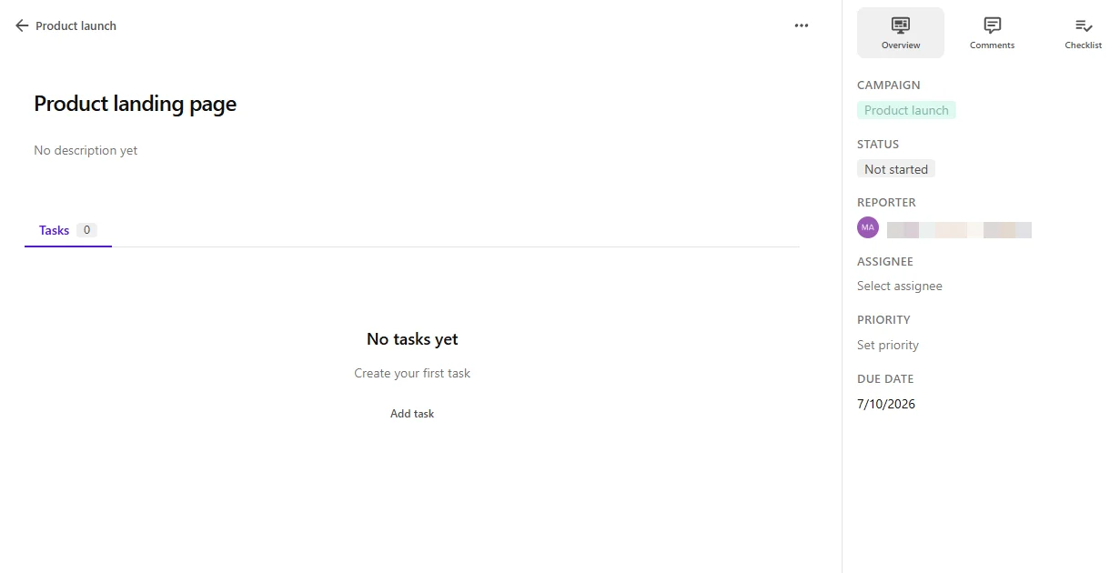 The deliverables page opens after creation.