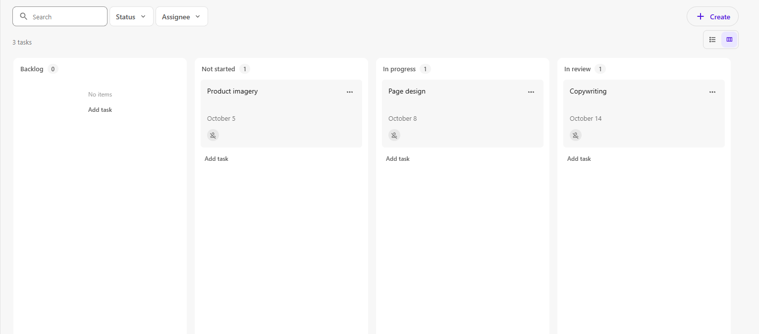 The Plan tab Kanban view organizes all tasks by status.