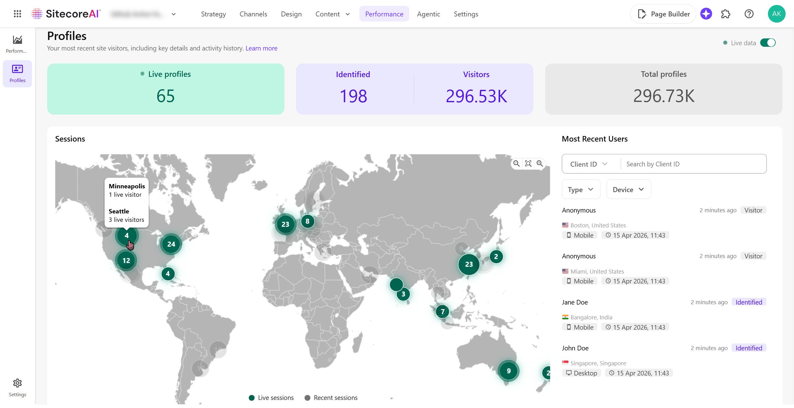 The Profiles page in SitecoreAI The Profiles page in SitecoreAI