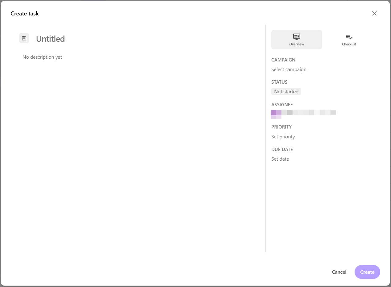 The task dialog opens after creation. The task dialog opens after creation.