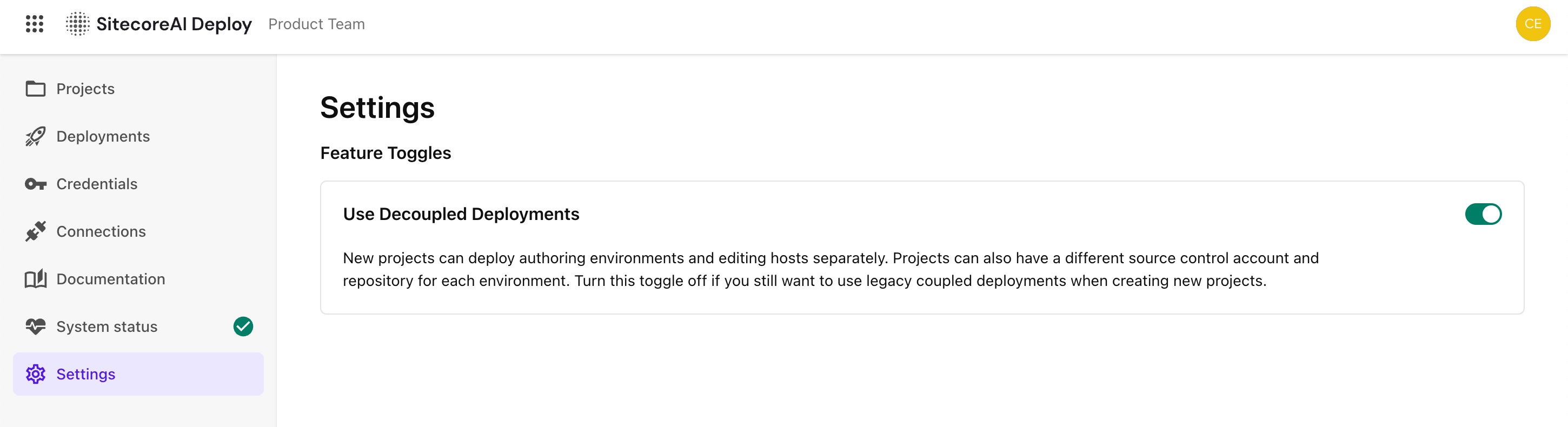 The Deploy Settings UI