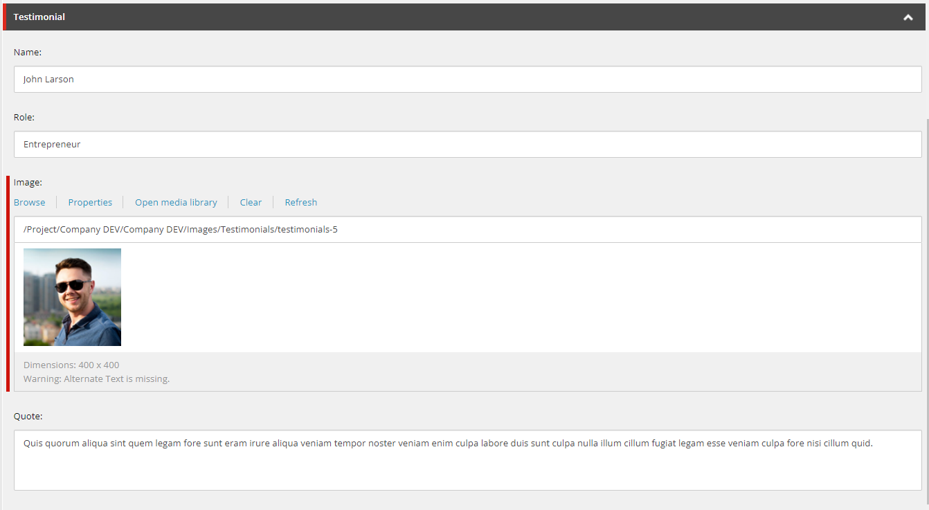 Component definition in the Content Editor