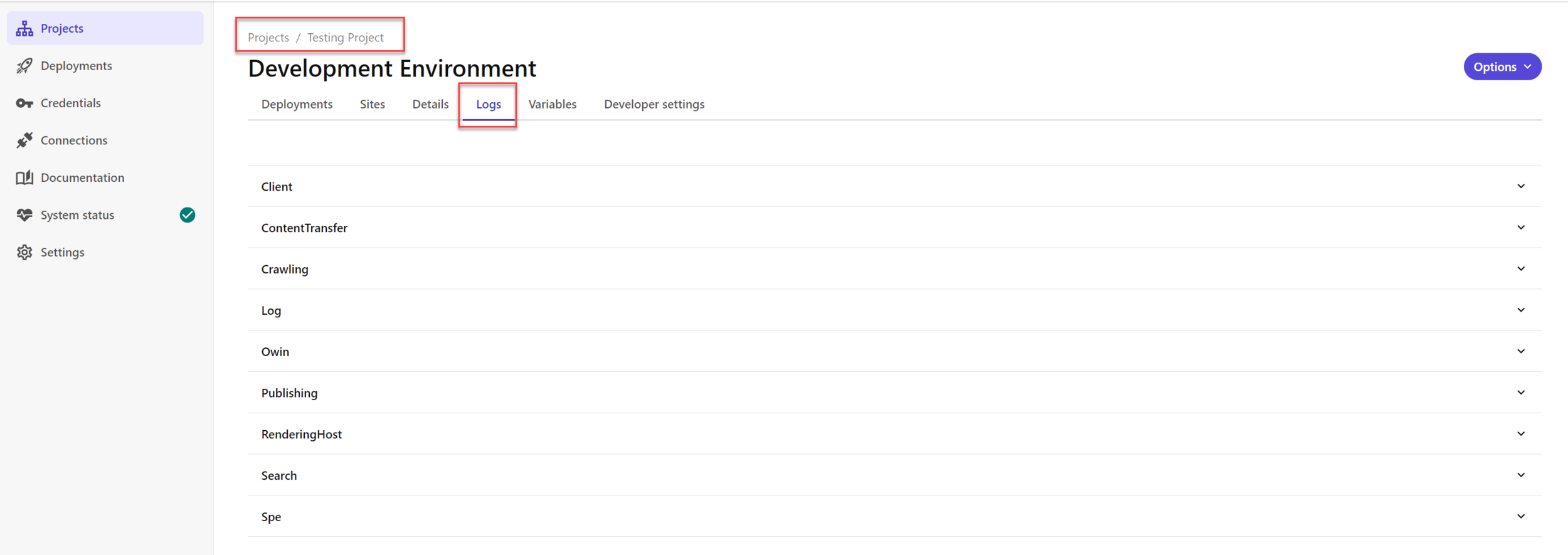 Environment logs in the Deploy app Environment logs in the Deploy app