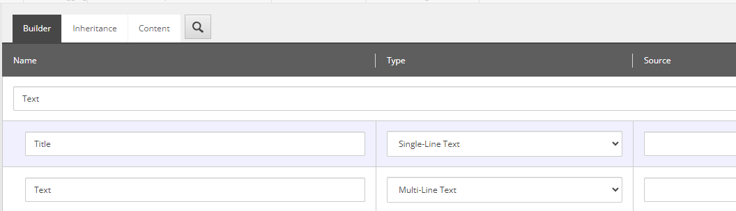 Defining the fields in the new title and text component in the Content Editor