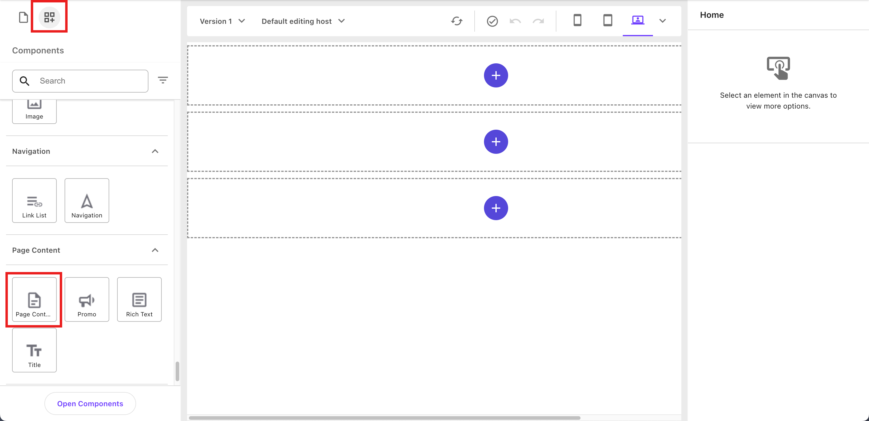 The Page Content component in the Page builder