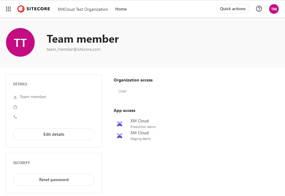 The account page.