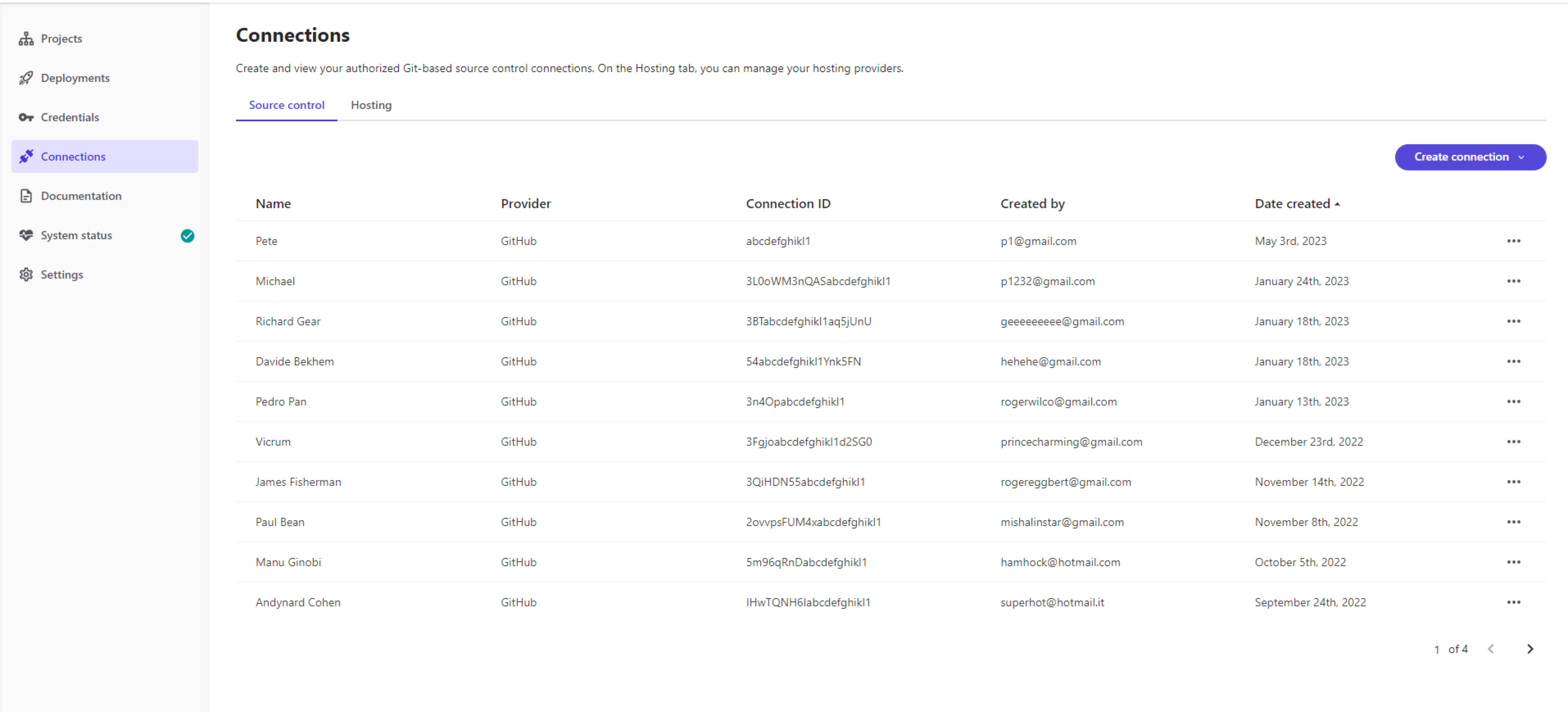 The connections page.