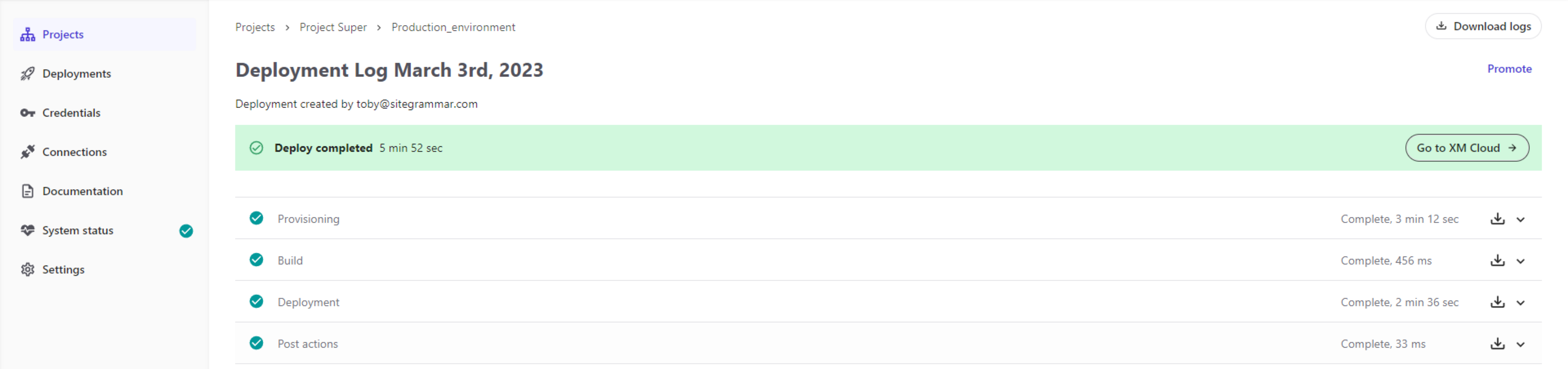 The deployment log.
