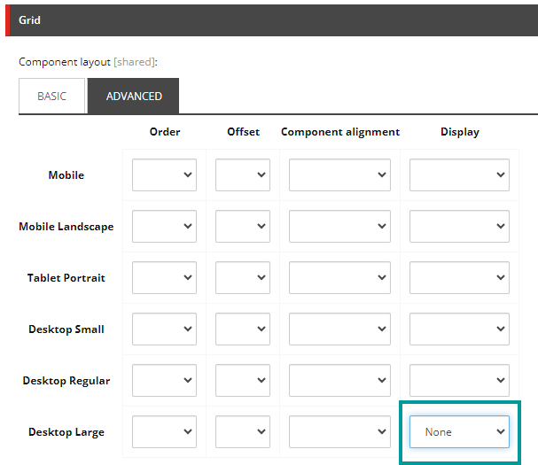 Example of enabling a setting that hides a component if the visitor uses a large desktop Example of enabling a setting that hides a component if the visitor uses a large desktop