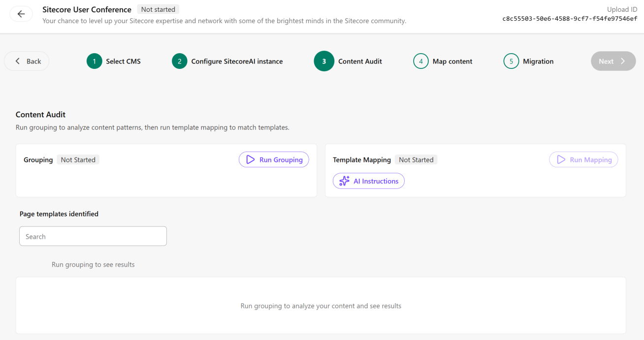Group and map content in the source site to the target site