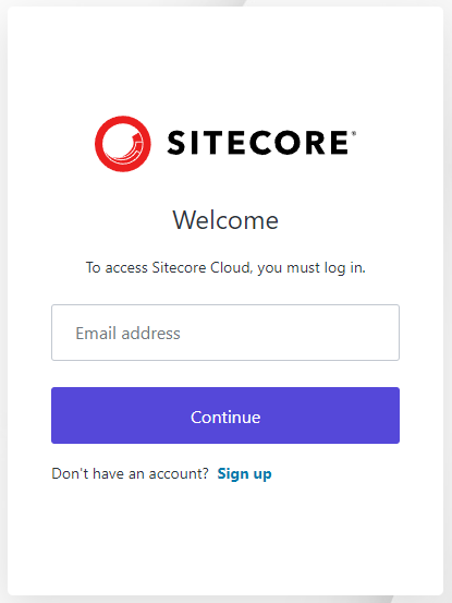 The Sitecore Cloud Portal login page. The Sitecore Cloud Portal login page.