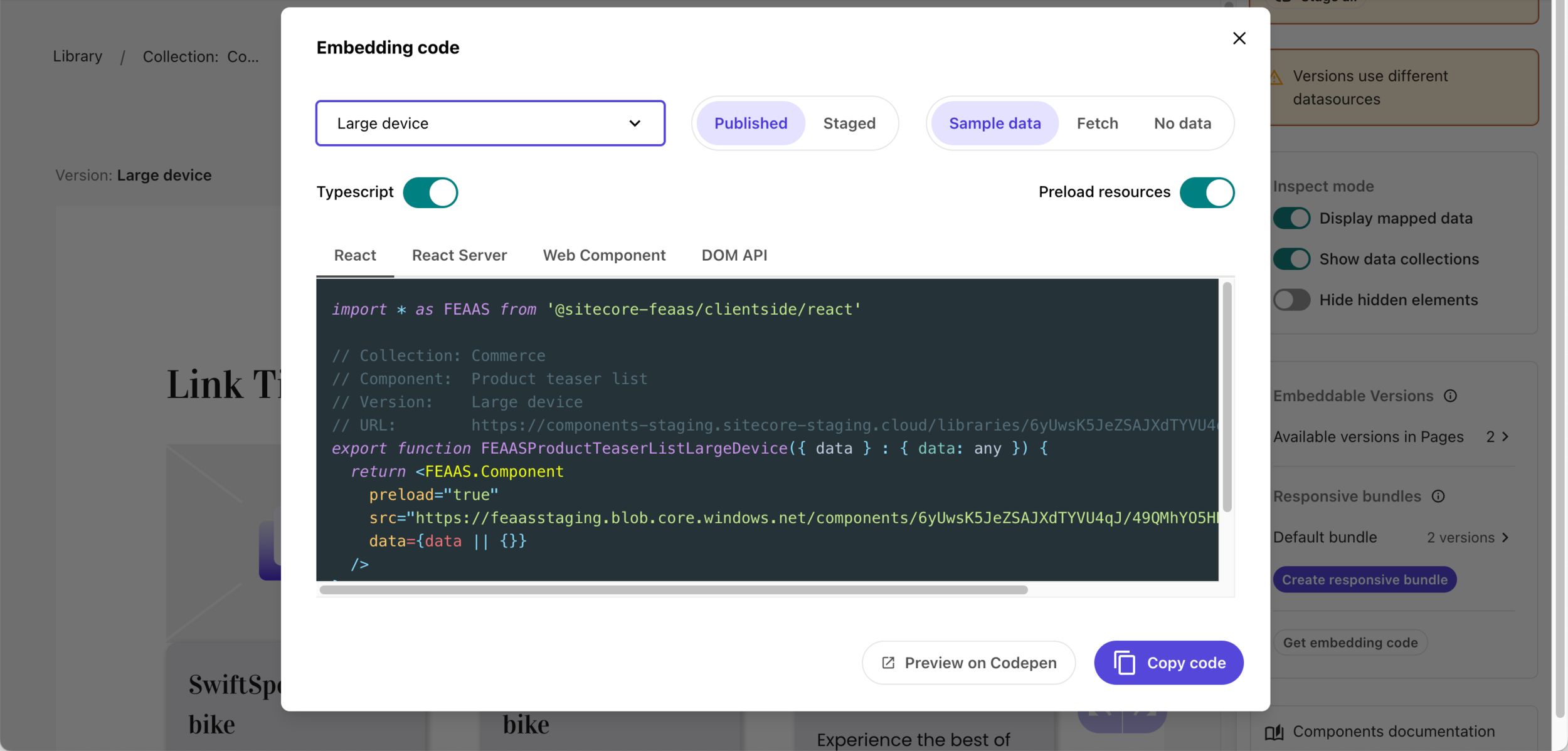 Screenshot of the Embedding code dialog Screenshot of the Embedding code dialog