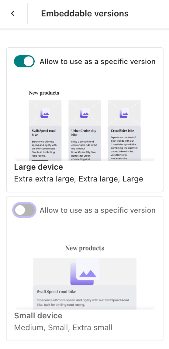 Screenshot of the specific versions pane Screenshot of the specific versions pane