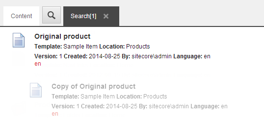 The Search results containing a clone and the original item. The Search results containing a clone and the original item.