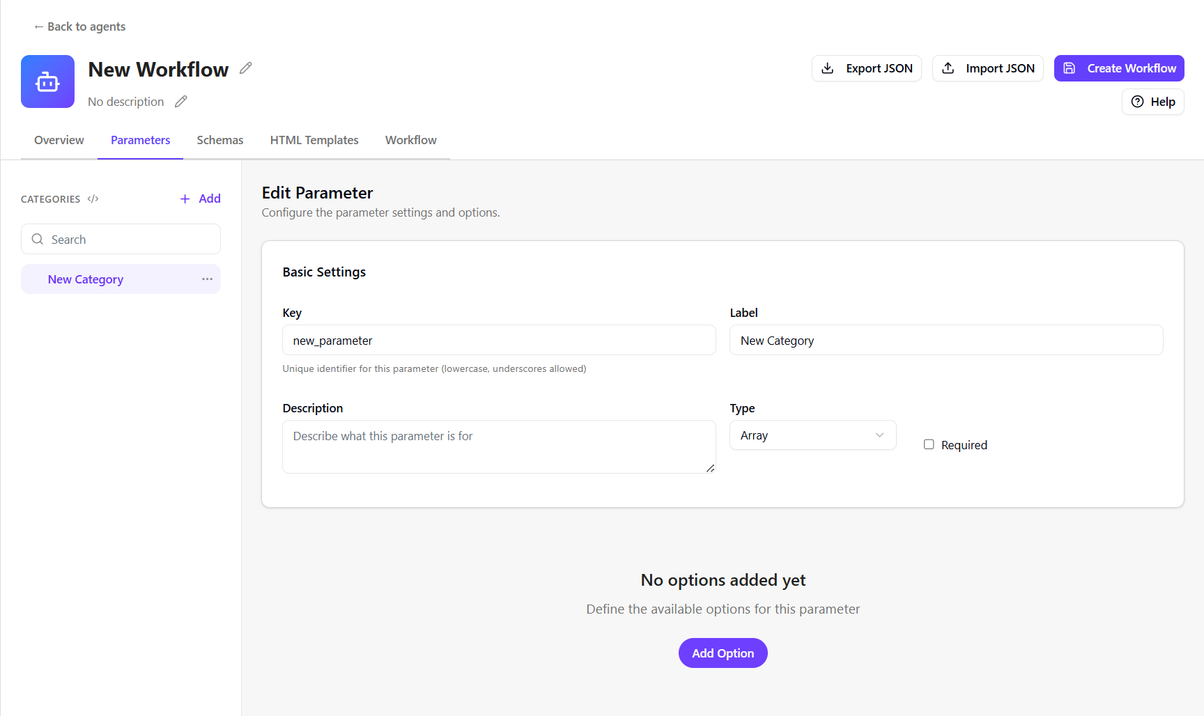 A screenshot of the Parameters tab. A screenshot of the Parameters tab.