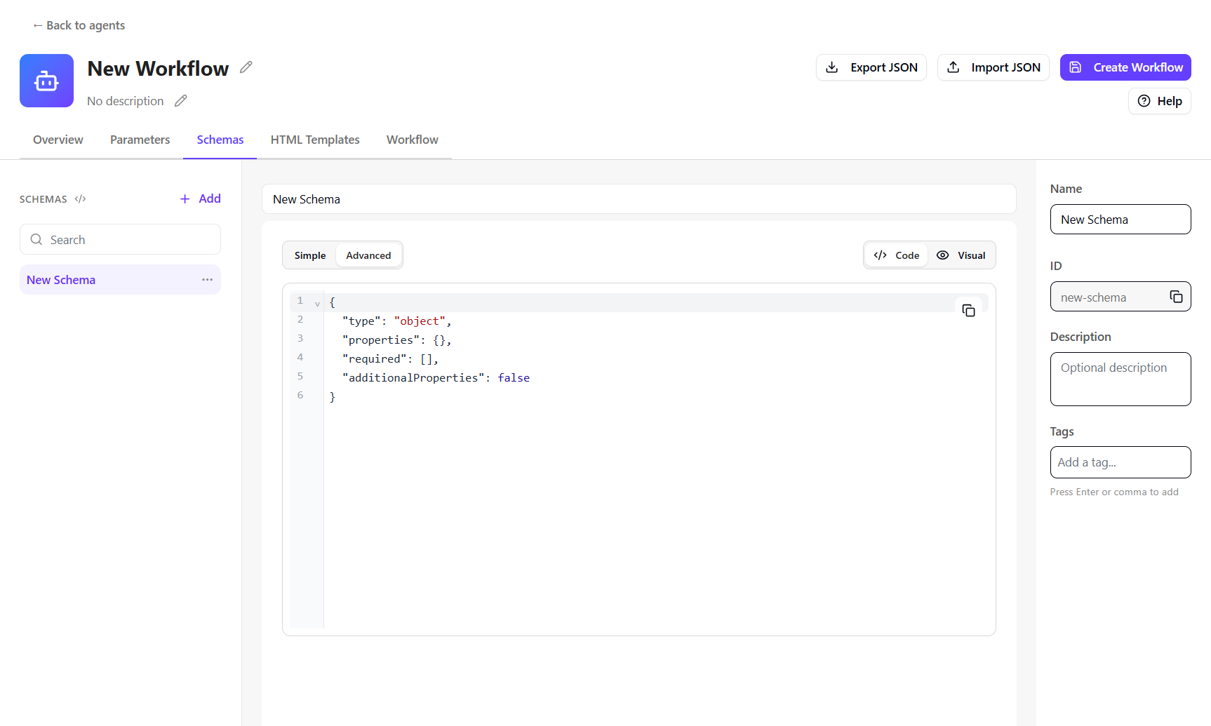 A screenshot of the Schemas tab. A screenshot of the Schemas tab.