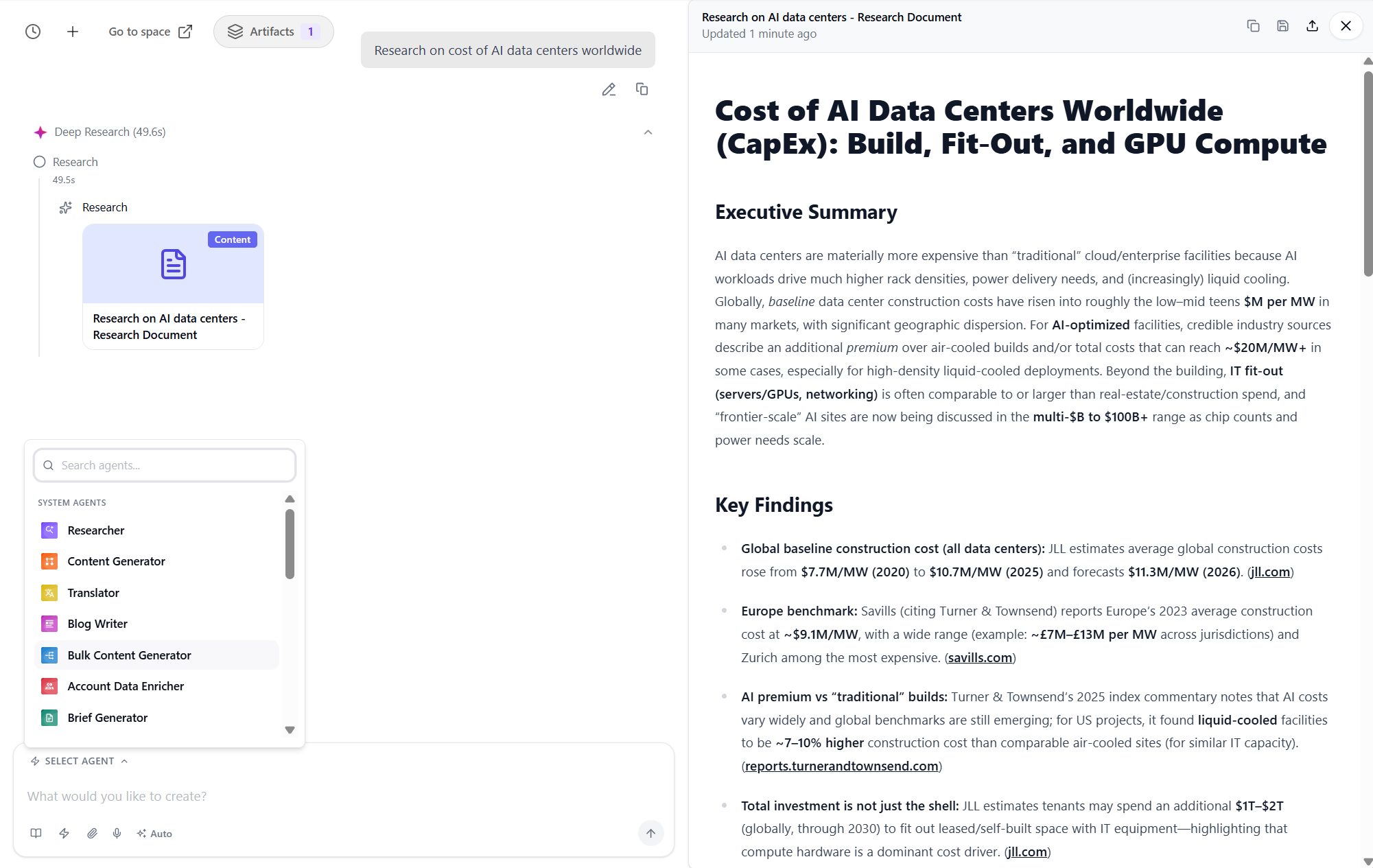 Using output from the Researcher agent as context for another agent. Using output from the Researcher agent as context for another agent.