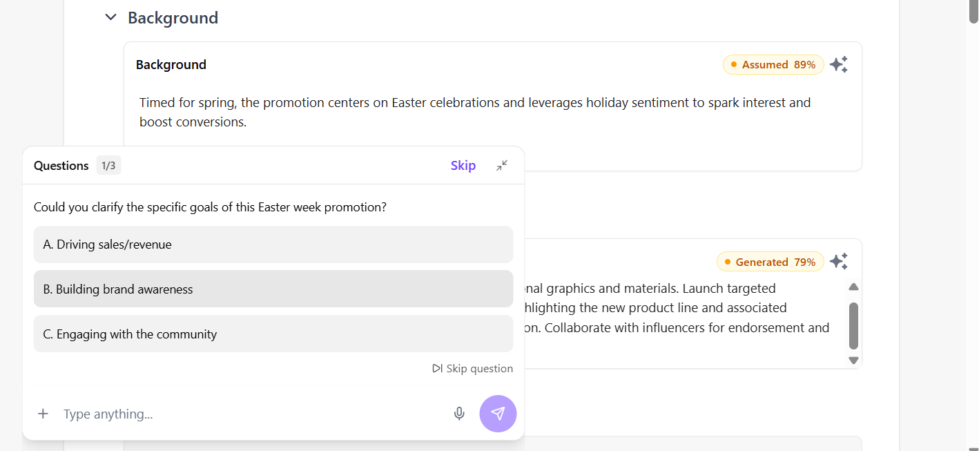 AI generates follow up questions to clarify information. AI generates follow up questions to clarify information.