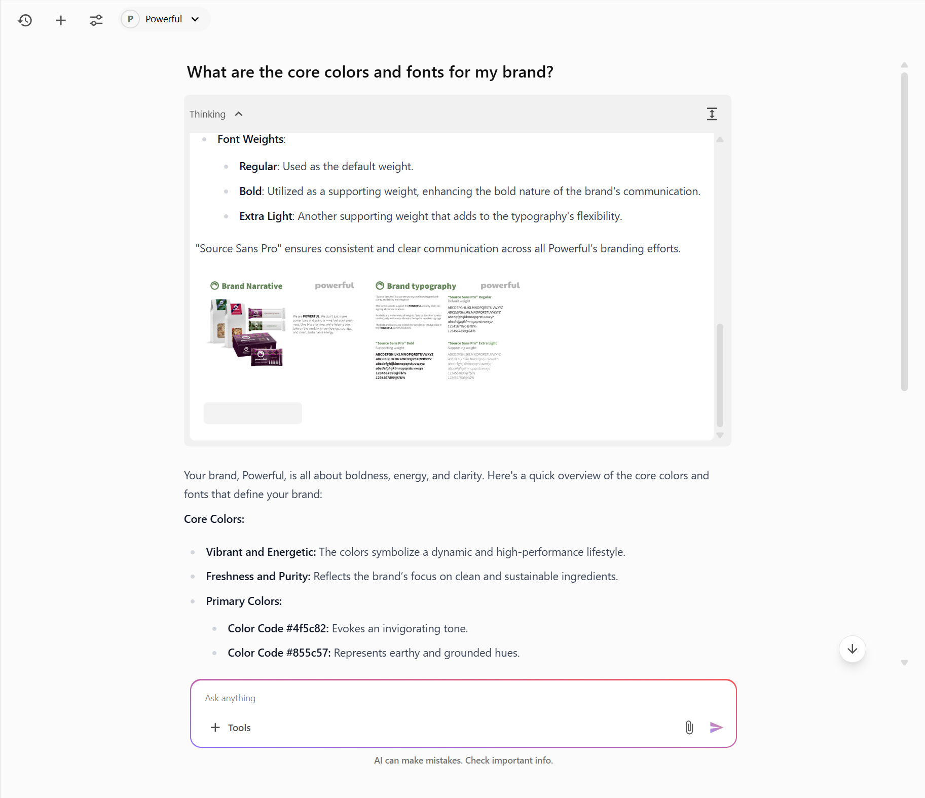 The Brand Assistant generates a response based on your prompt. The Brand Assistant generates a response based on your prompt.