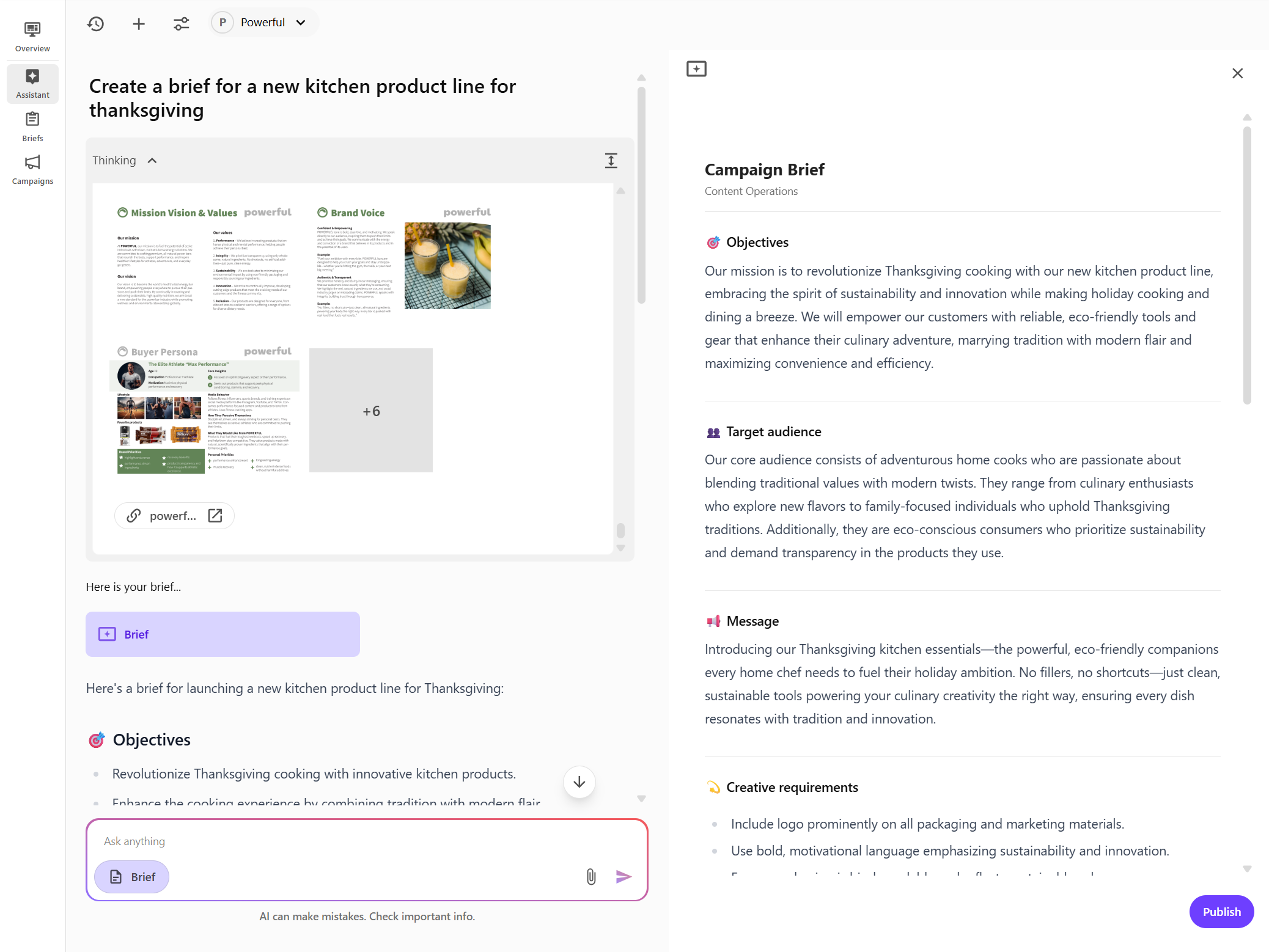 The generated response includes details of the thinking process, the brief generated, sources, and follow-up questions. The generated response includes details of the thinking process, the brief generated, sources, and follow-up questions.