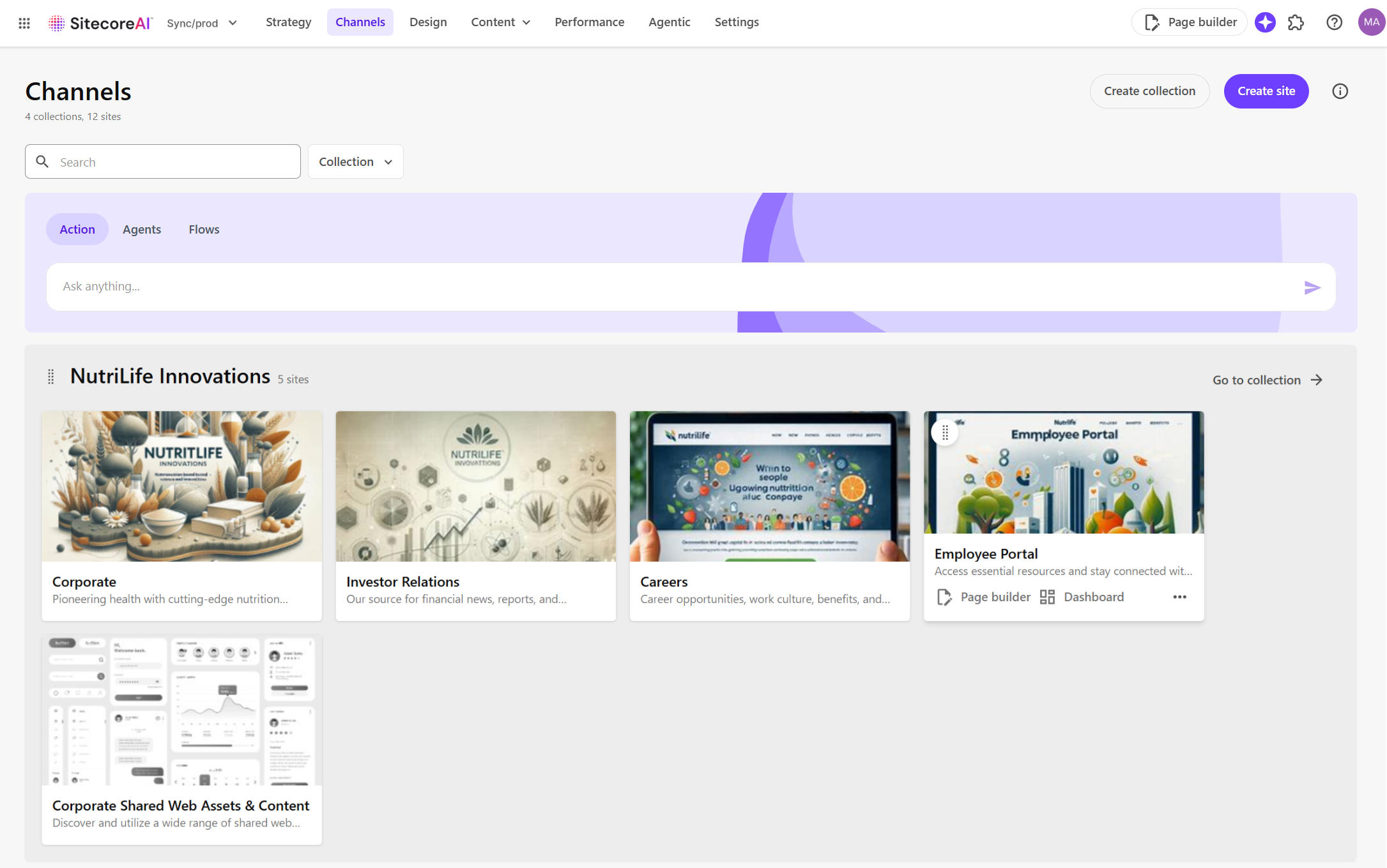 Screenshot of the Channels tab.