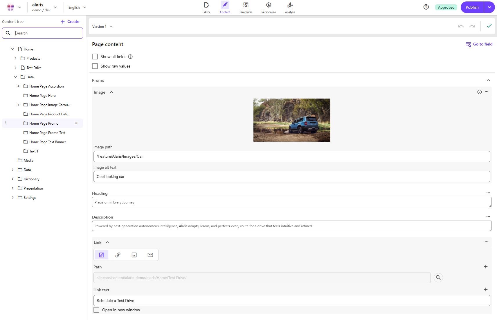 The Content mode in the Page builder The Content mode in the Page builder