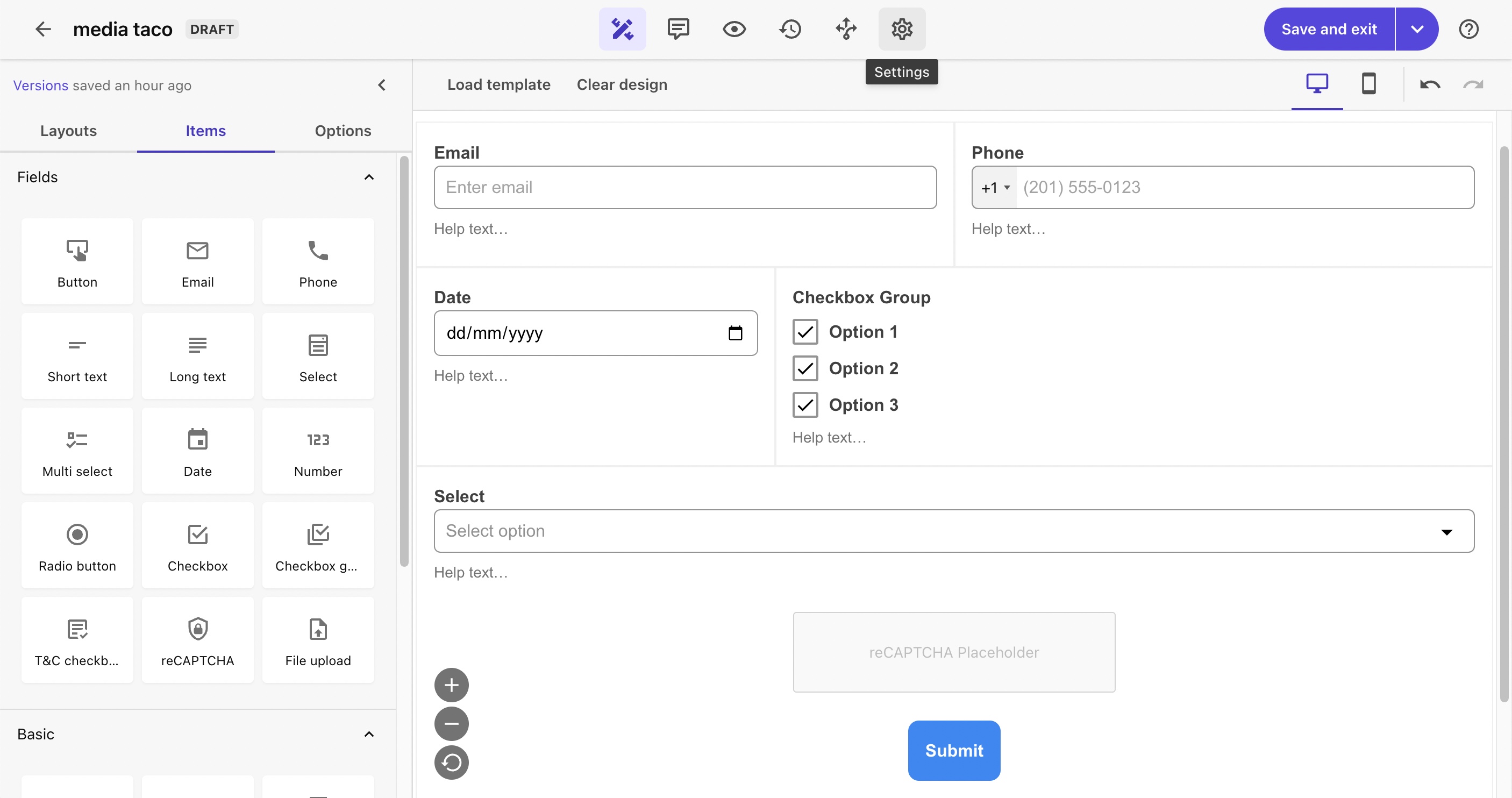 Screenshot of the Forms editor Screenshot of the Forms editor