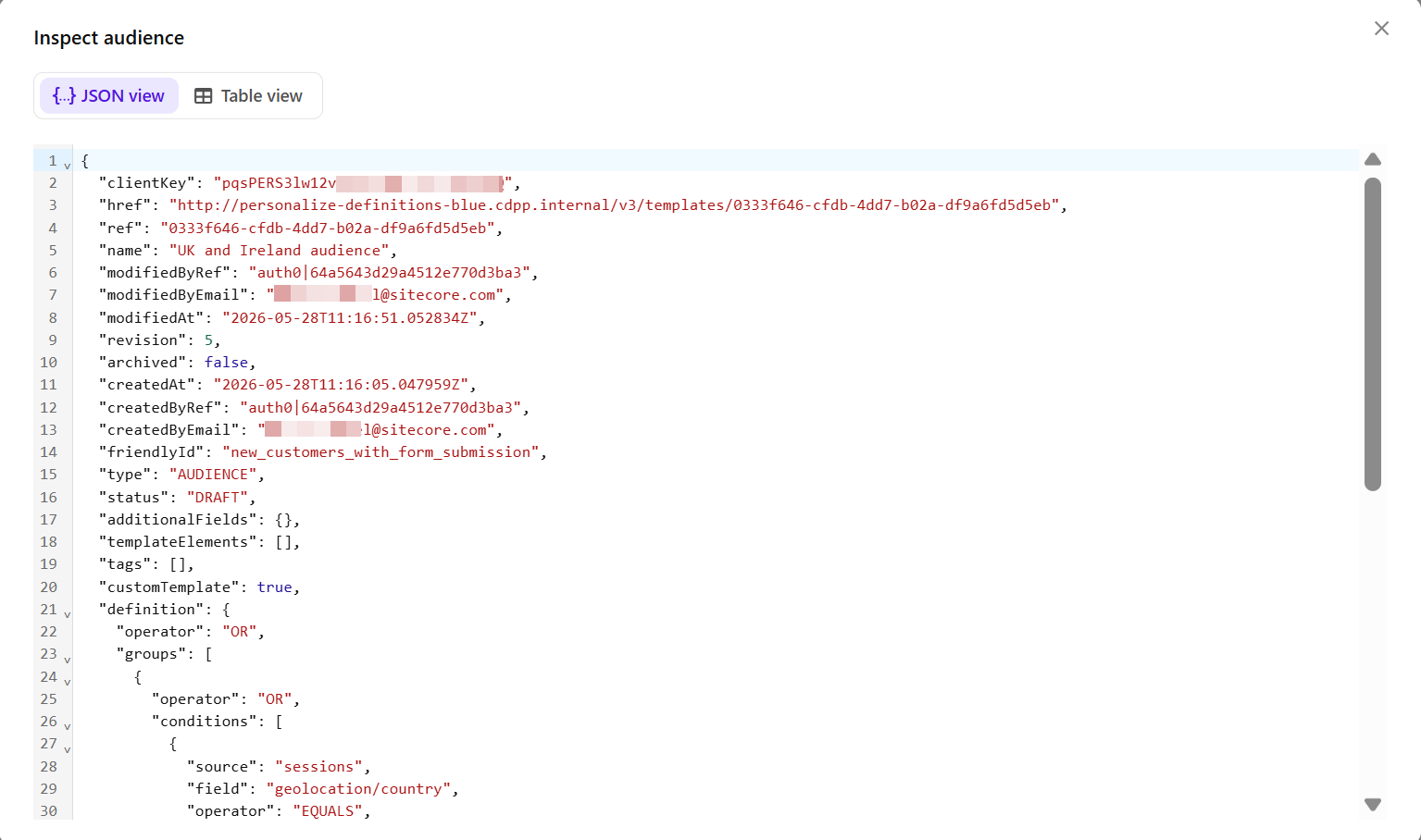 At the top-right of the page, click the horizontal ellipsis icon, then click Inspect to open the Inspect audience dialog At the top-right of the page, click the horizontal ellipsis icon, then click Inspect to open the Inspect audience dialog