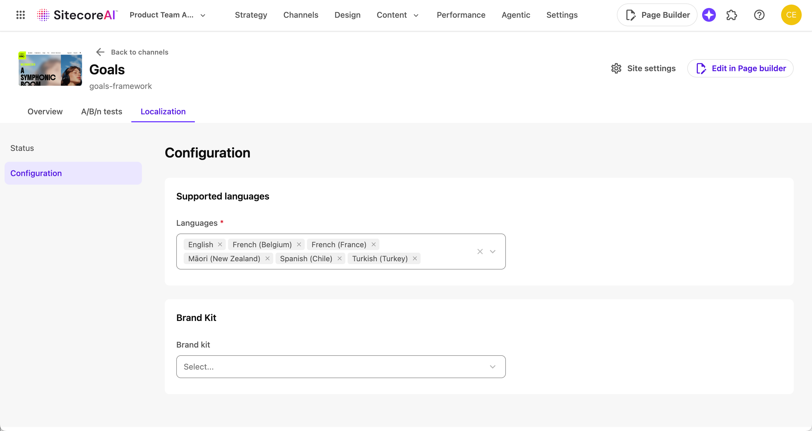 The Localization > Configuration tab in the site dashboard. The Localization > Configuration tab in the site dashboard.