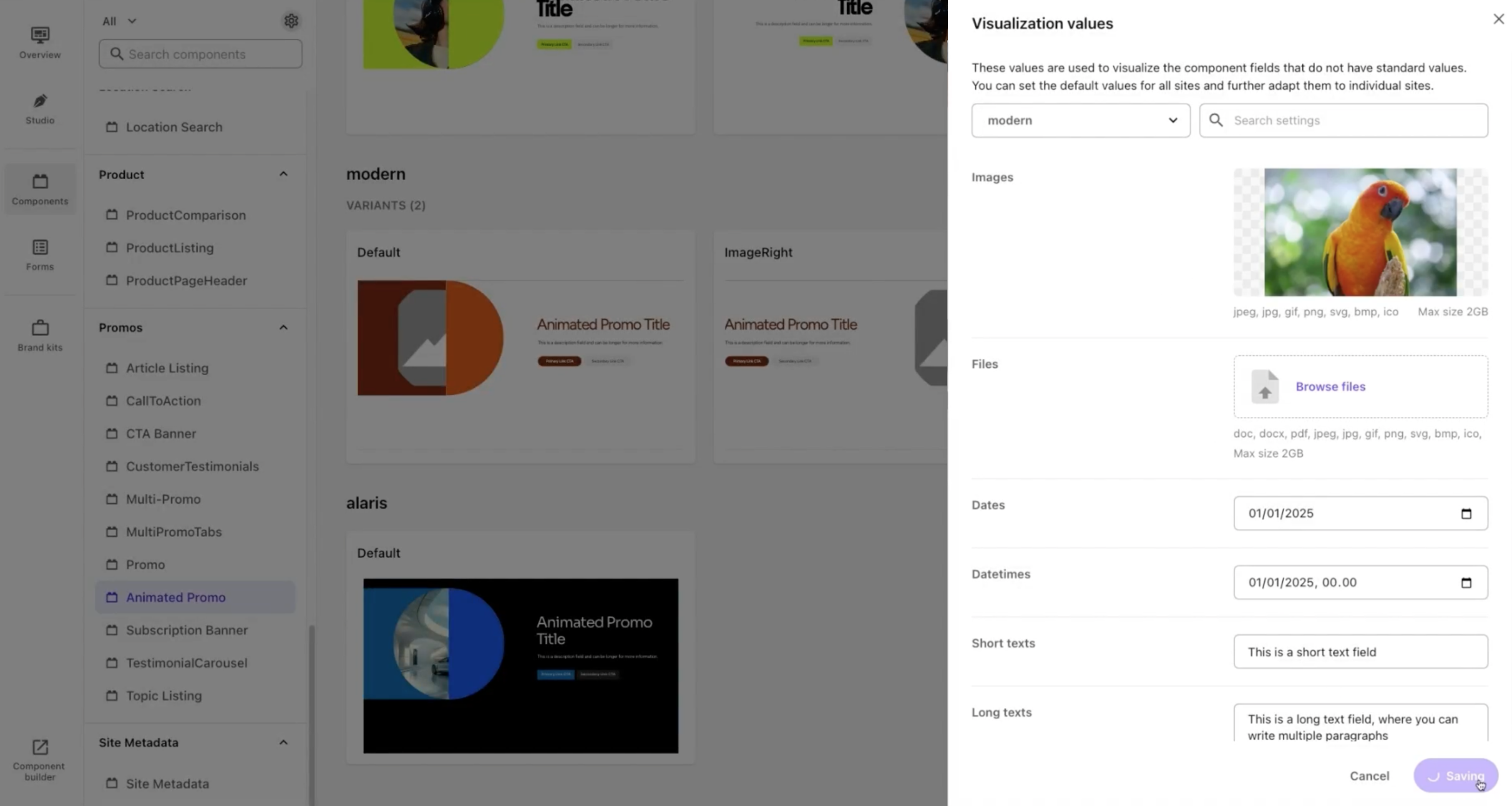 Visualization values in the Design studio