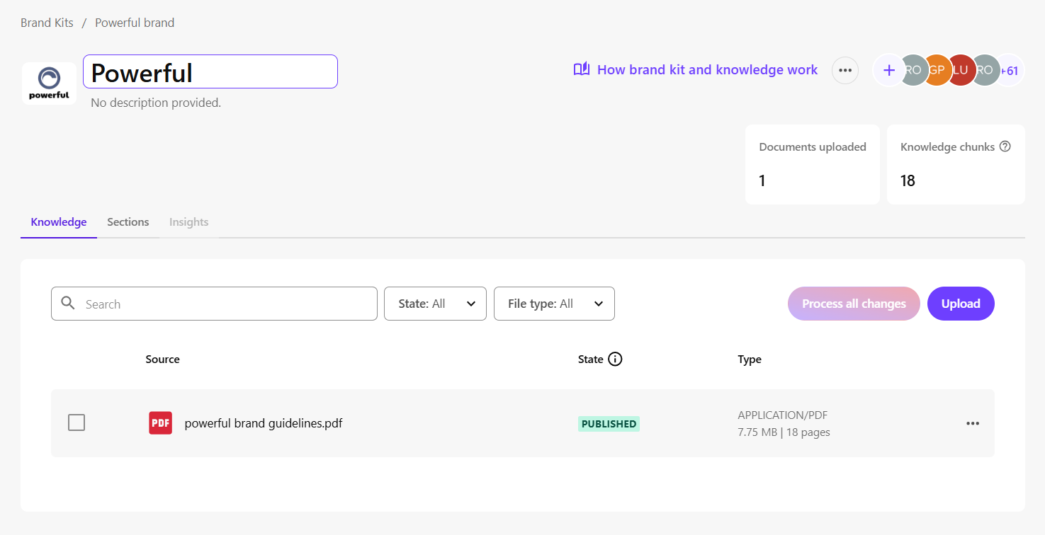 Click the brand kit's name and enter a new name. Click the brand kit's name and enter a new name.