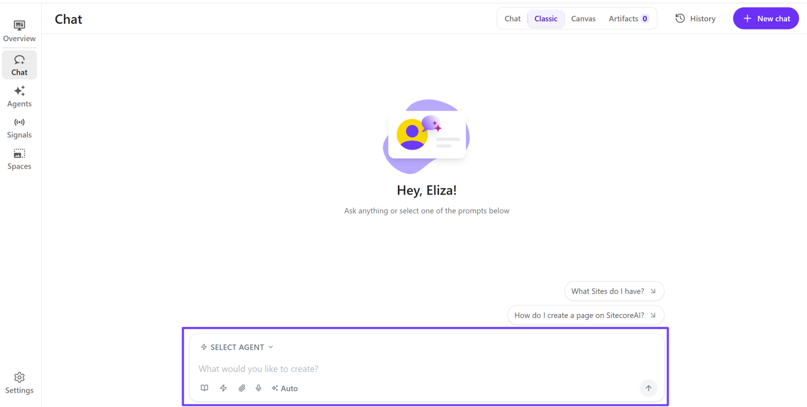 The chat interface on the Chat page The chat interface on the Chat page