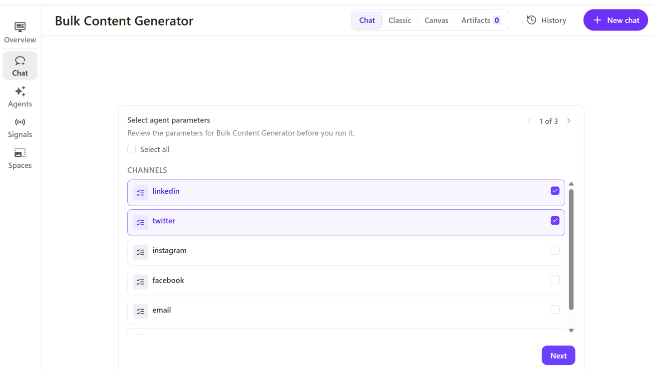 Example of a chat with agent parameter prompts Example of a chat with agent parameter prompts