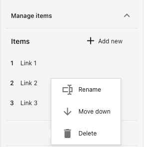 Screenshot of the Manage items configuration settings. Screenshot of the Manage items configuration settings.