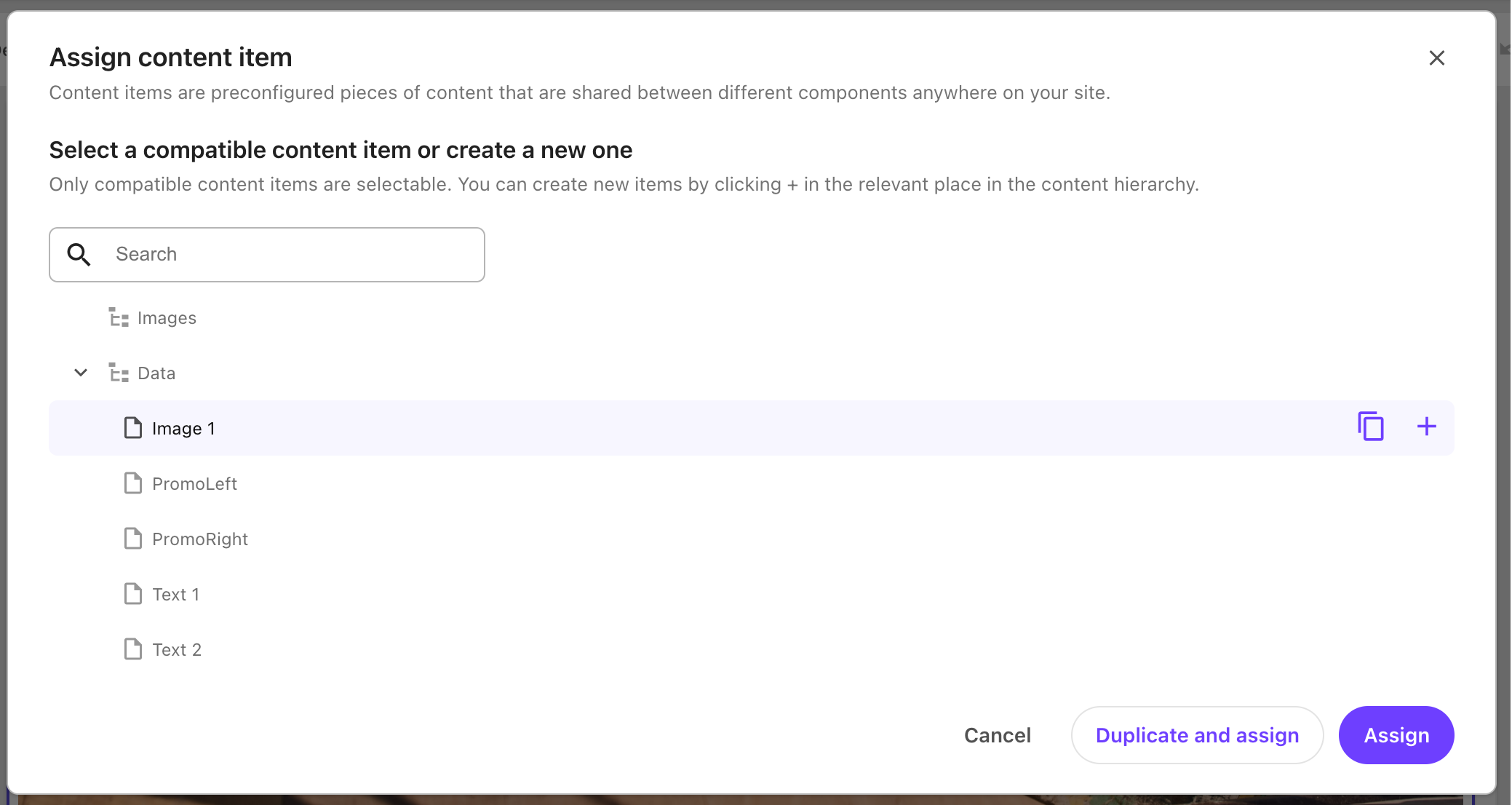 Screenshot of the Assign content item dialog. Screenshot of the Assign content item dialog.