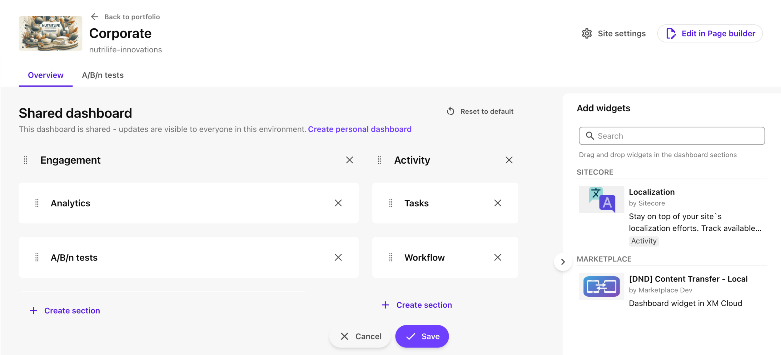 A customized sites dashboard A customized sites dashboard
