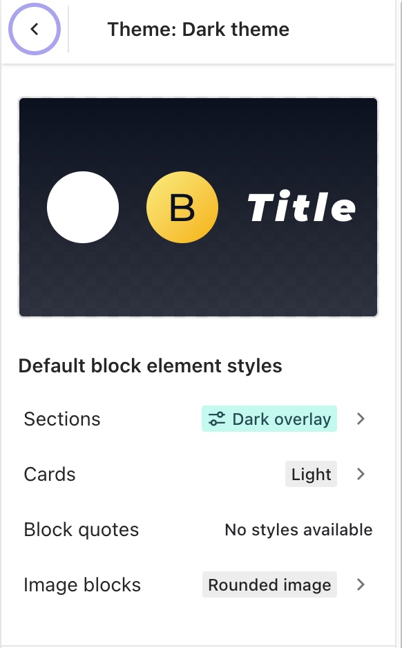 Theme dialog in the right-hand pane