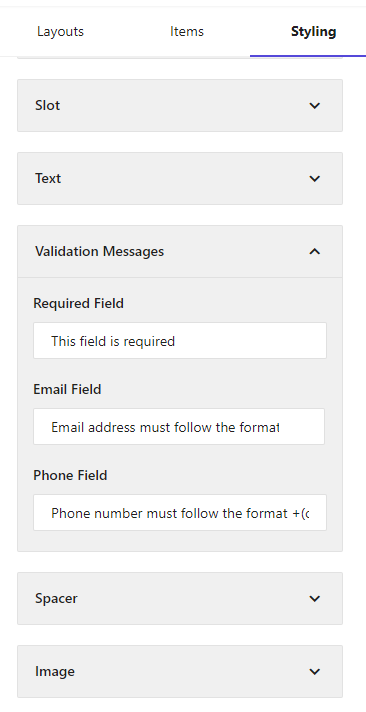 Screenshot of the left-hand pane showing some styling configuration options Screenshot of the left-hand pane showing some styling configuration options