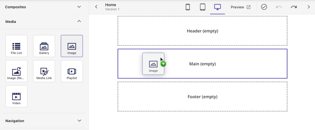 Screenshot of a component being dragged to a compatible placeholder.
