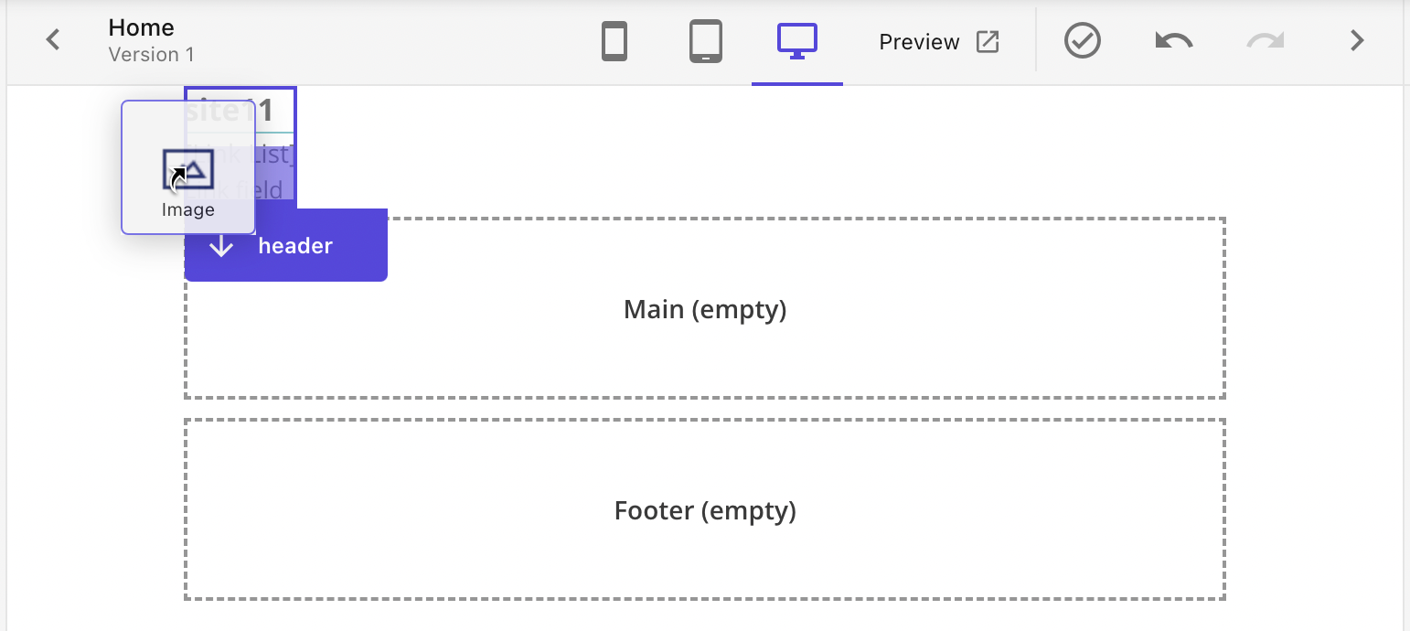 Screenshot of a component being inserted below a component already on the page.
