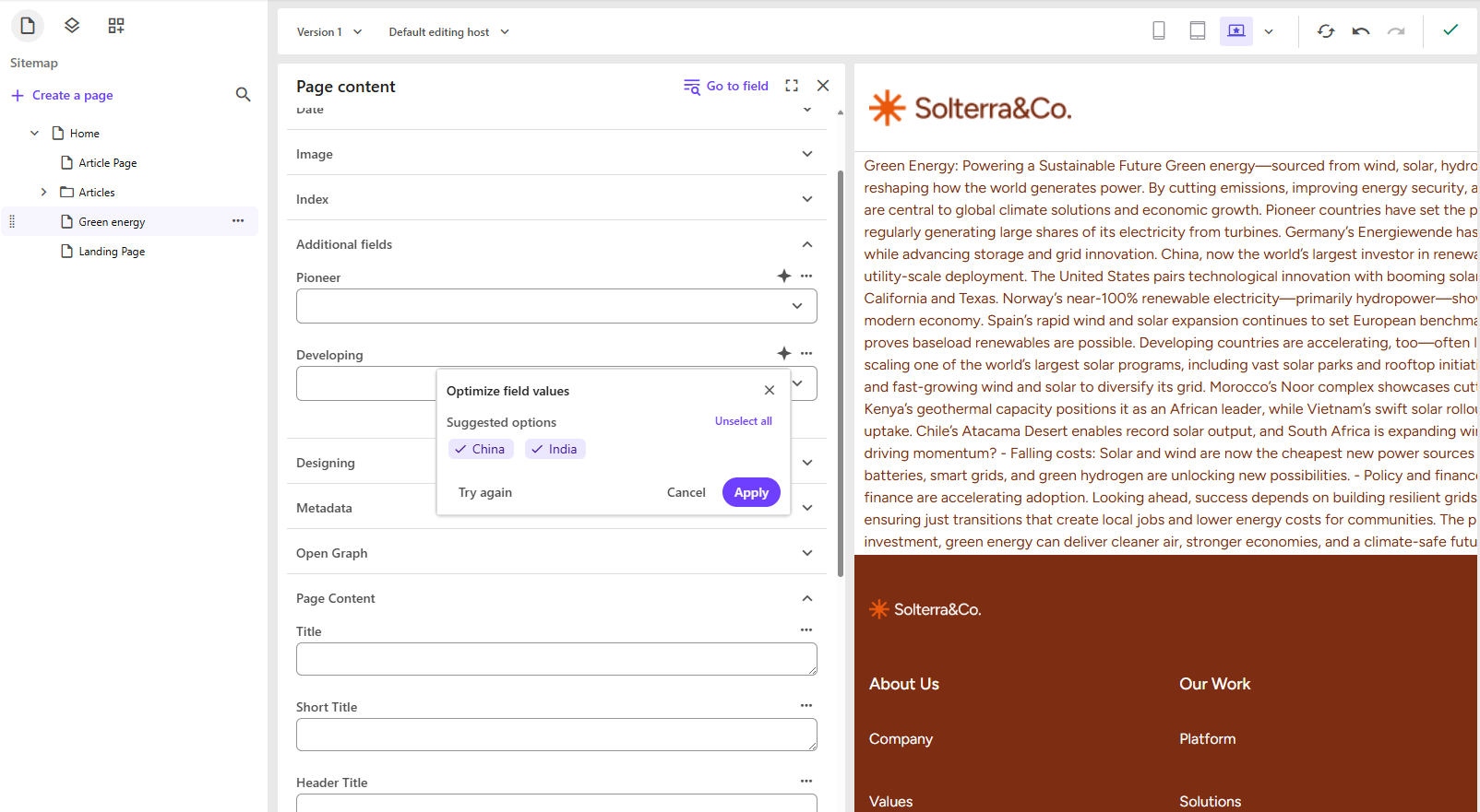 Optimize content of a list field type in the Page content left-hand panel
