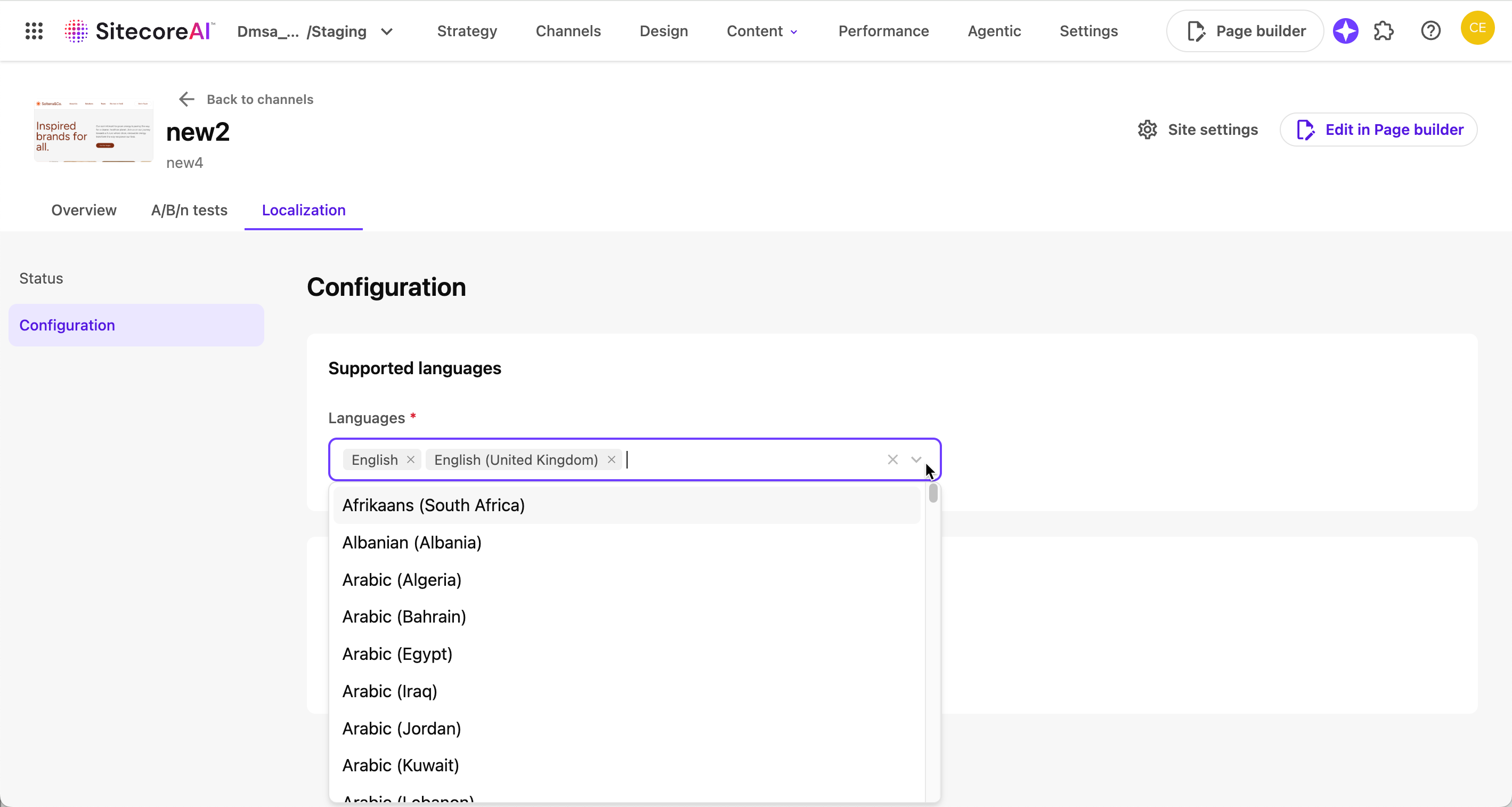 The language settings for your site