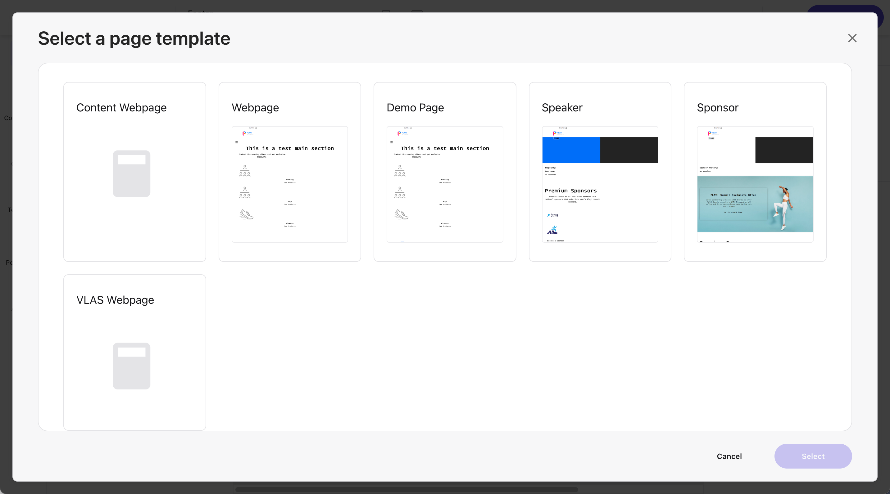 Dialog to select a page template. Dialog to select a page template.