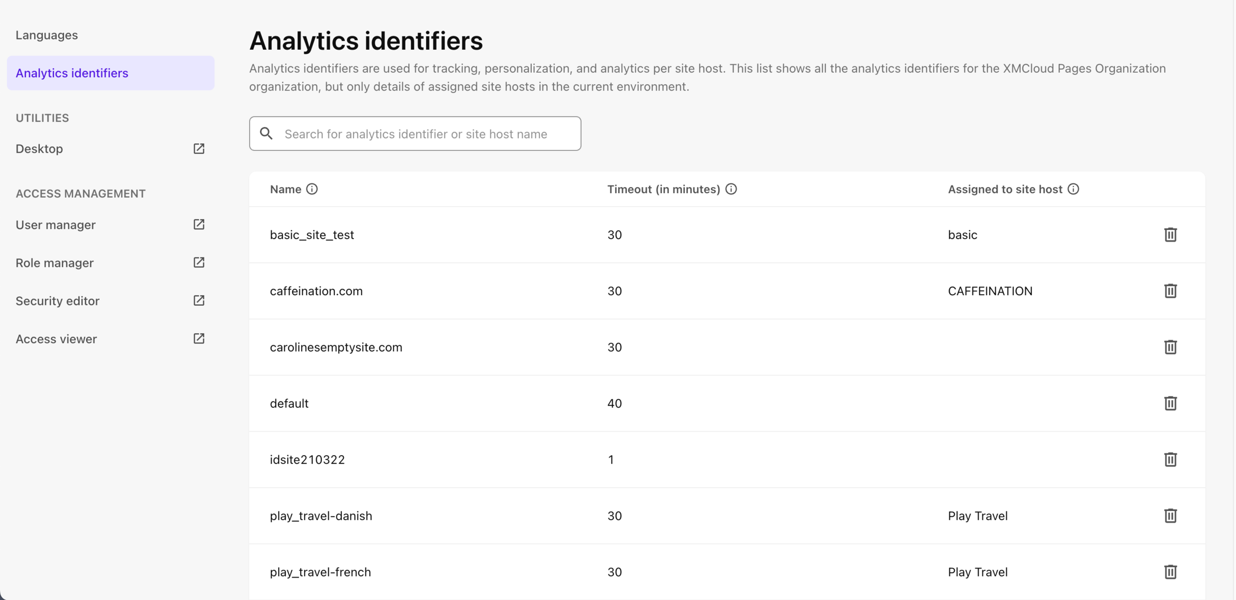 Manage site identifiers for your environment.