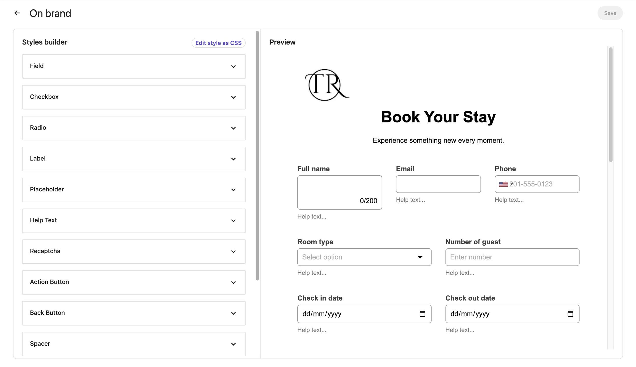 The visual builder for styles in forms The visual builder for styles in forms