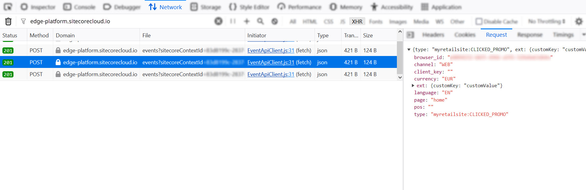 Network requests in a web browser's developer tools.