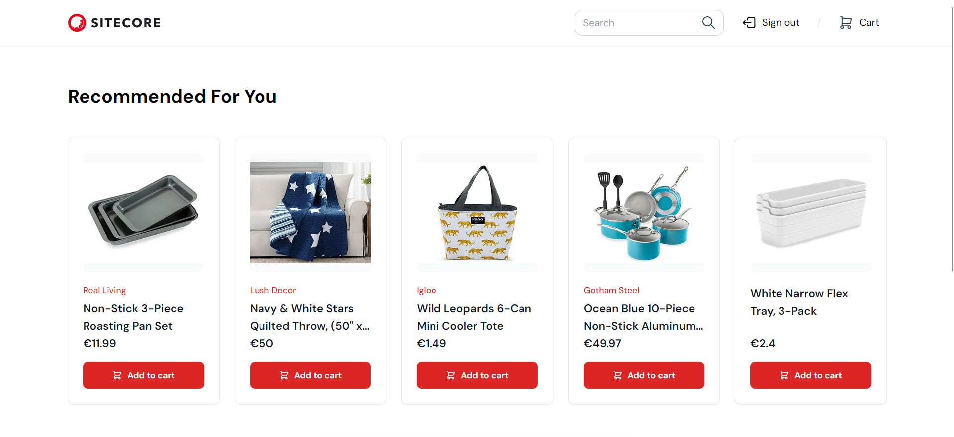 A webpage displaying product recommendations in the "Recommended For You" section.