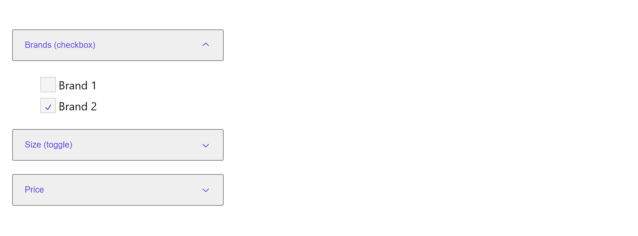 Screenshot of a styled AccordionFacets primitive component.